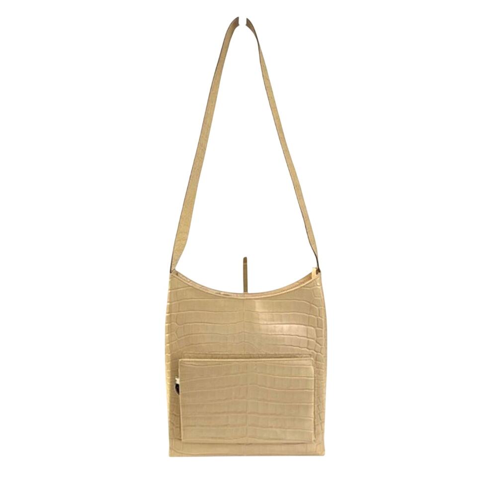 Salvatore Ferragamo Vintage Beige Cream Crocodile-Embossed Leather Shoulder Bag